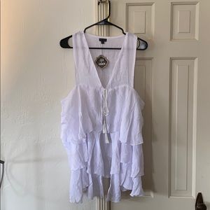 Coco + Carmen White Ruffle Beach Cover Up Dress